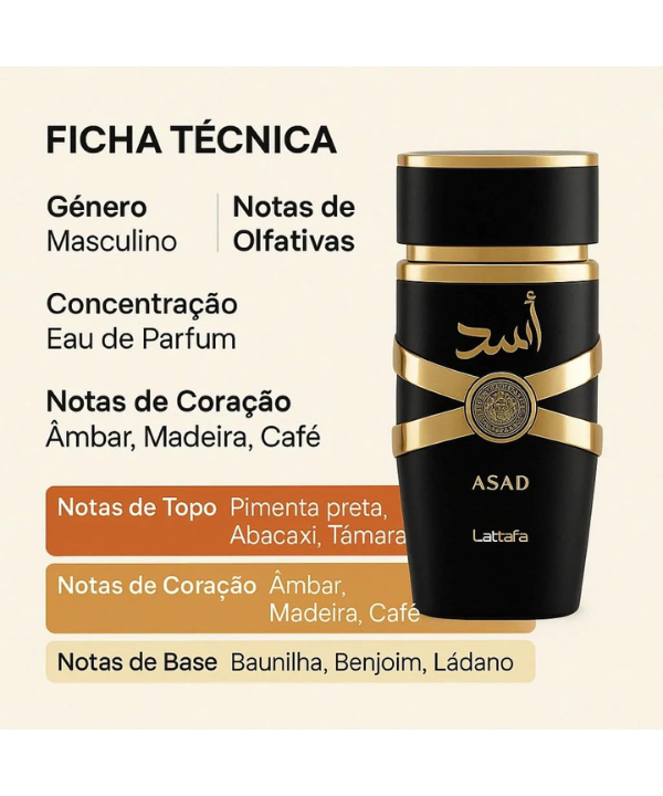 Perfume Masculino Asad Lattafa Eau de Parfum 100ml – Âmbar Especiado Intenso e Marcante